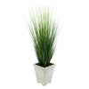 Artificial 4-foot PVC Grass in Washed Wood Planter