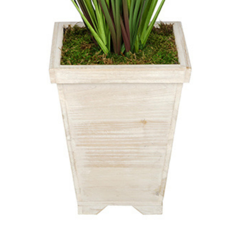 Artificial 4-foot PVC Grass in Washed Wood Planter