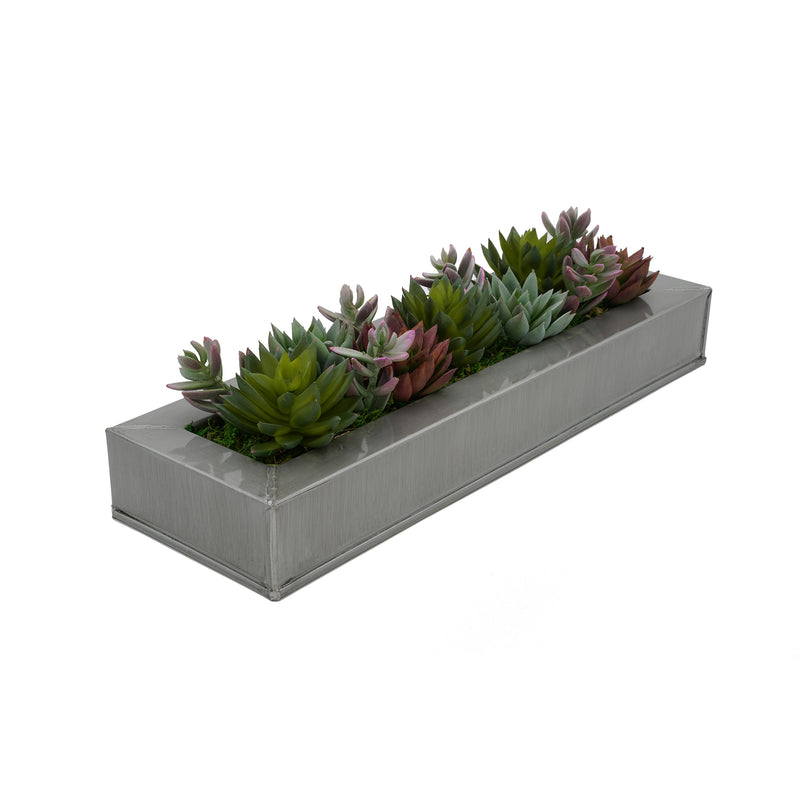 Artificial Pastel Succulent Garden in Silver Zinc Vase