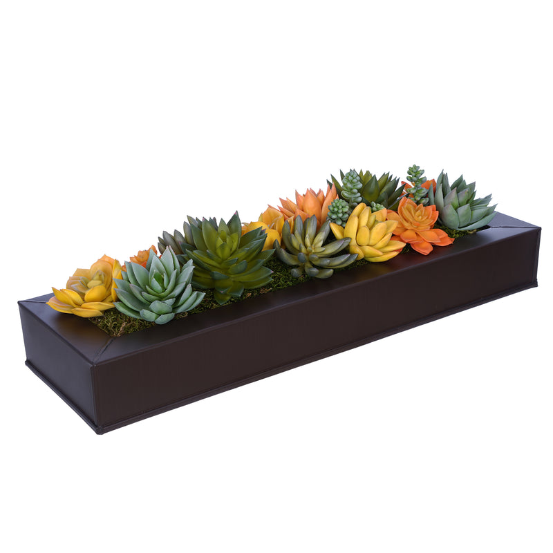 Artificial Orange/Yellow Succulents in Matte Brown Zinc Vase House of Silk Flowers®