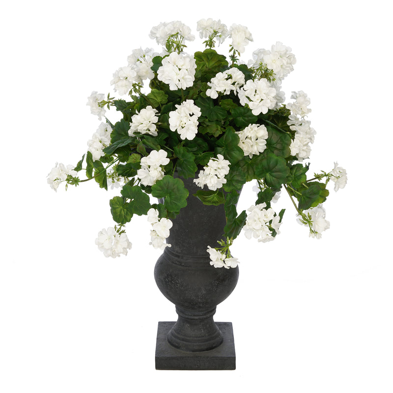 Faux Geranium in Black Roman Urn Planter House of Silk Flowers®