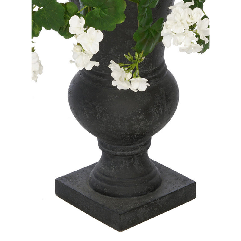 Faux Geranium in Black Roman Urn Planter