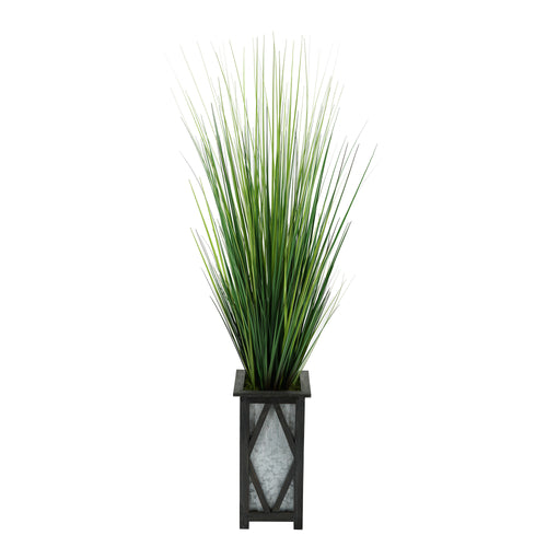 50" Grass in Black Diamond Wood/Metal Planter