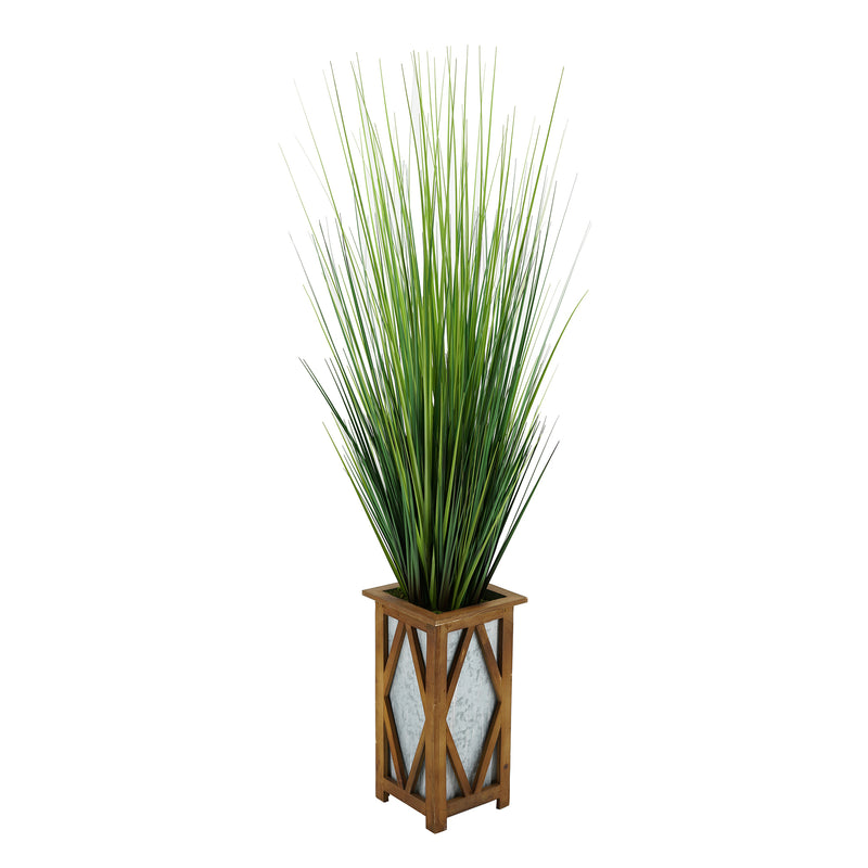 50" Grass in Brown Diamond Wood/Metal Planter