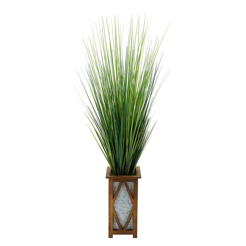 50" Grass in Brown Diamond Wood/Metal Planter