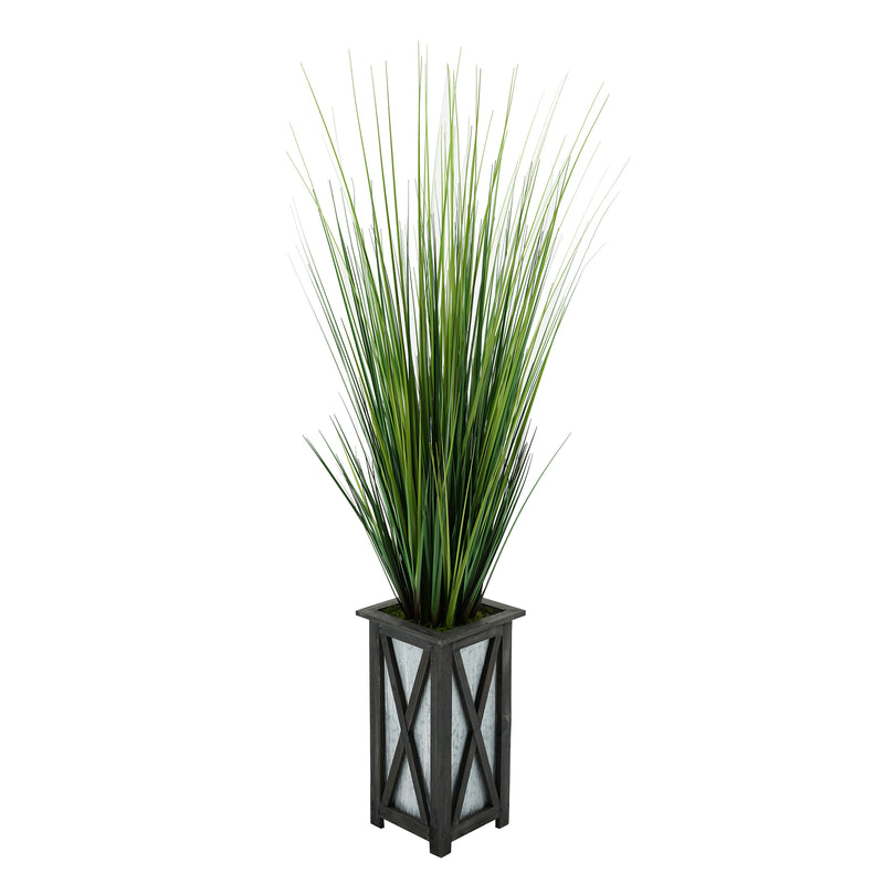 50" Grass in Black Crisscross Wood/Metal Planter