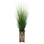 50" Grass in Brown Crisscross Wood/Metal Planter