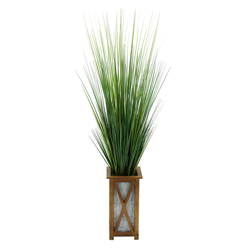 50" Grass in Brown Crisscross Wood/Metal Planter