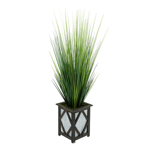 Artificial 46-inch Grass in Wood/Metal Planter Black Diamond House of Silk Flowers®