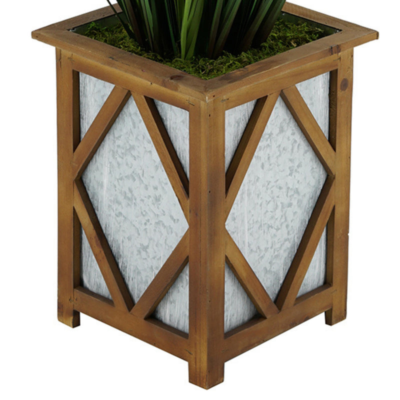 Artificial 46-inch Grass in Wood/Metal Planter