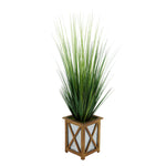 Artificial 46-inch Grass in Wood/Metal Planter Brown Crisscross House of Silk Flowers®