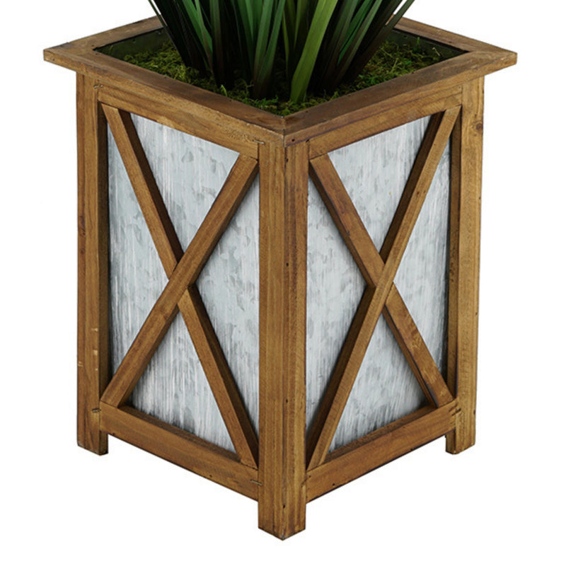 Artificial 46-inch Grass in Wood/Metal Planter