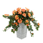 Faux Orange Trailing Hibiscus in Designer Galvanized Metal Planter