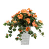 Faux Orange Trailing Hibiscus in Designer Galvanized Metal Planter