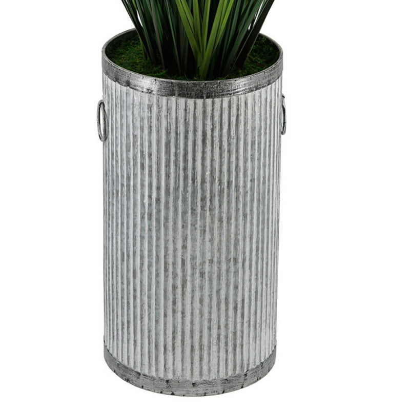 Artificial Reed Grass in Ribbed Metal Planter