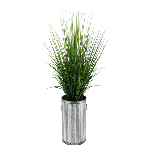 Artificial Marsh Grass in Ribbed Metal Planter