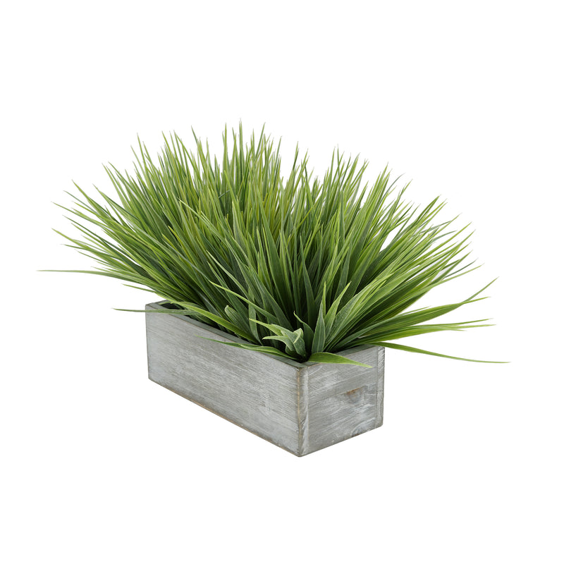 Artificial Frosted Farm Grass in 9" Grey Washed Wood Trough