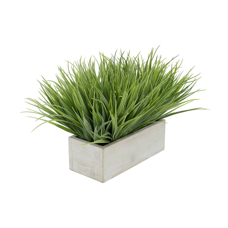 Artificial Frosted Farm Grass in 9" White Washed Wood Trough