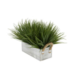 Artificial Green Farm Grass in 9" Grey-Washed Wood Trough with Rope Handles