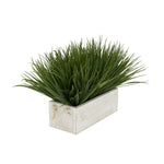 Artificial Green Farm Grass in 9" White-Washed Wood Trough with Rope Handles