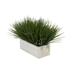 Artificial Green Farm Grass in 9" White-Washed Wood Trough with Rope Handles