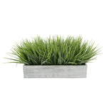 Artificial Frosted Farm Grass in 15" Grey Washed Wood Trough House of Silk Flowers®