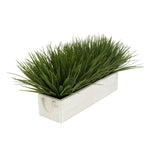 Artificial Green Farm Grass in 15" White Washed Wood Trough with Rope Handles House of Silk Flowers®