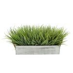 Artificial Frosted Farm Grass in 15" Grey-Washed Wood Trough with Rope Handles