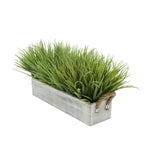 Artificial Frosted Farm Grass in 15" Grey-Washed Wood Trough with Rope Handles