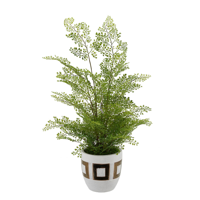 Faux Maidenhair Fern in Gold/White Ceramic