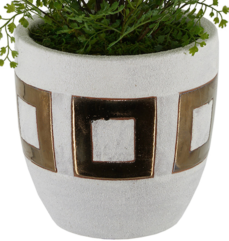 Faux Maidenhair Fern in Gold/White Ceramic