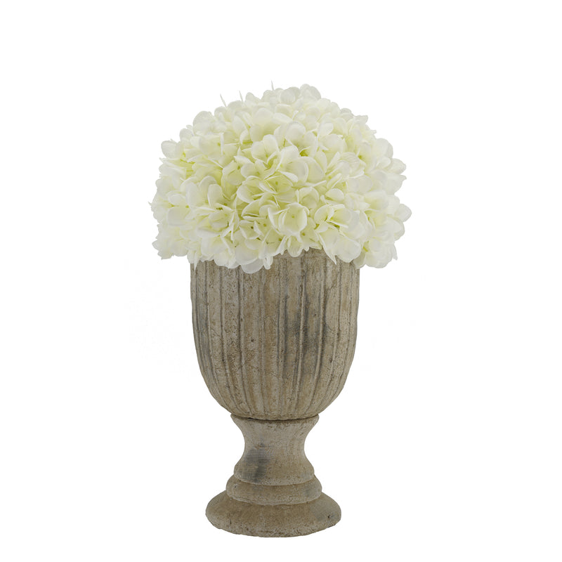 Faux Hydrangea in Cement Urn