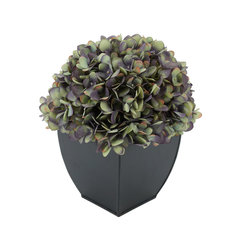 Artificial Antique Purple Hydrangea in Black Tapered Zinc Cube House of Silk Flowers®