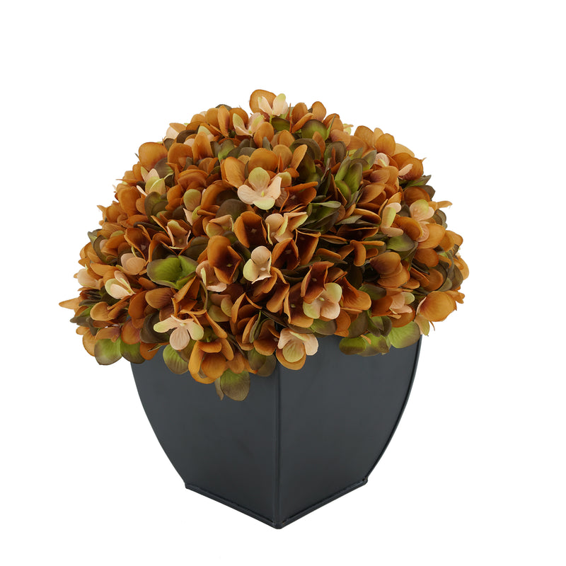 Artificial Coffee Hydrangea in Black Tapered Zinc Cube House of Silk Flowers®