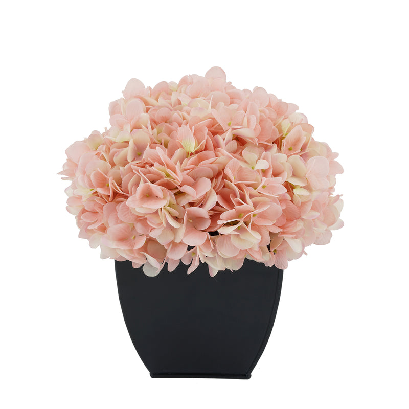 Artificial Pink Hydrangea in Black Tapered Zinc Cube House of Silk Flowers®