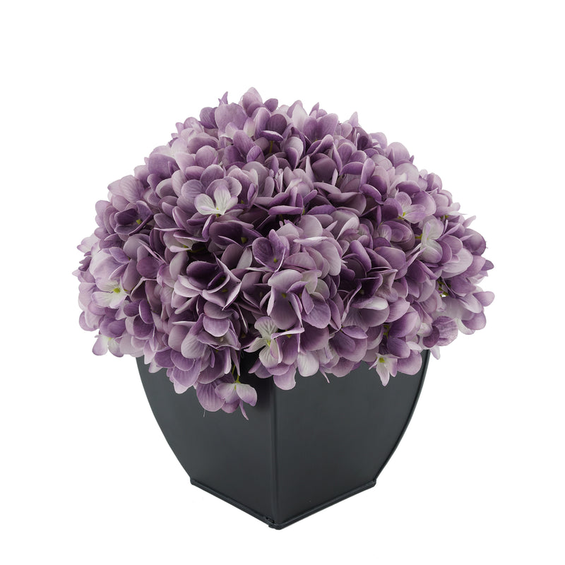 Artificial Lavender Hydrangea in Black Tapered Zinc Cube House of Silk Flowers®