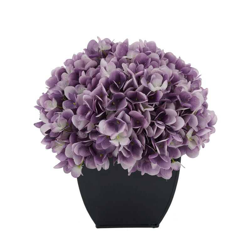 Artificial Lavender Hydrangea in Black Tapered Zinc Cube House of Silk Flowers®