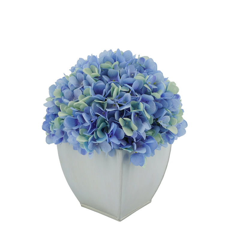 Artificial Blue Hydrangea in Cream Tapered Zinc Cube