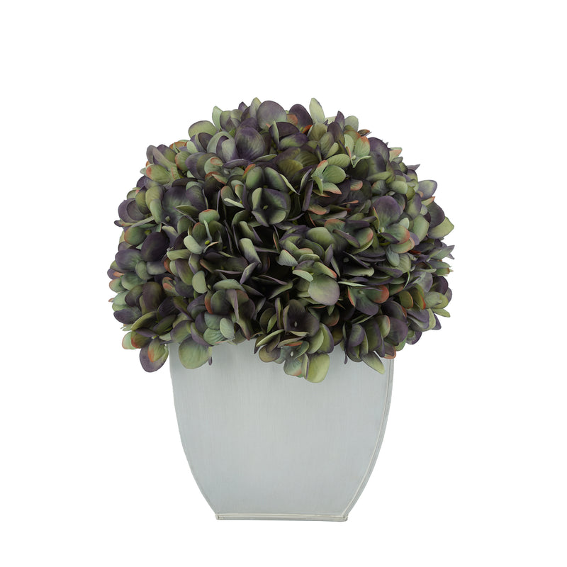 Artificial Antique Purple Hydrangea in Cream Tapered Zinc Cube