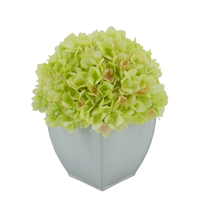 Artificial Green Hydrangea in Cream Tapered Zinc Cube