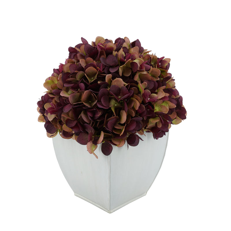 Artificial Plum Hydrangea in Cream Tapered Zinc Cube