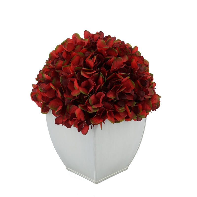 Artificial Burgundy Hydrangea in Cream Tapered Zinc Cube