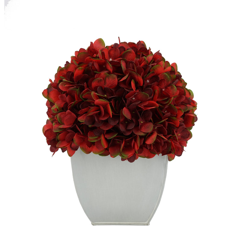 Artificial Burgundy Hydrangea in Cream Tapered Zinc Cube