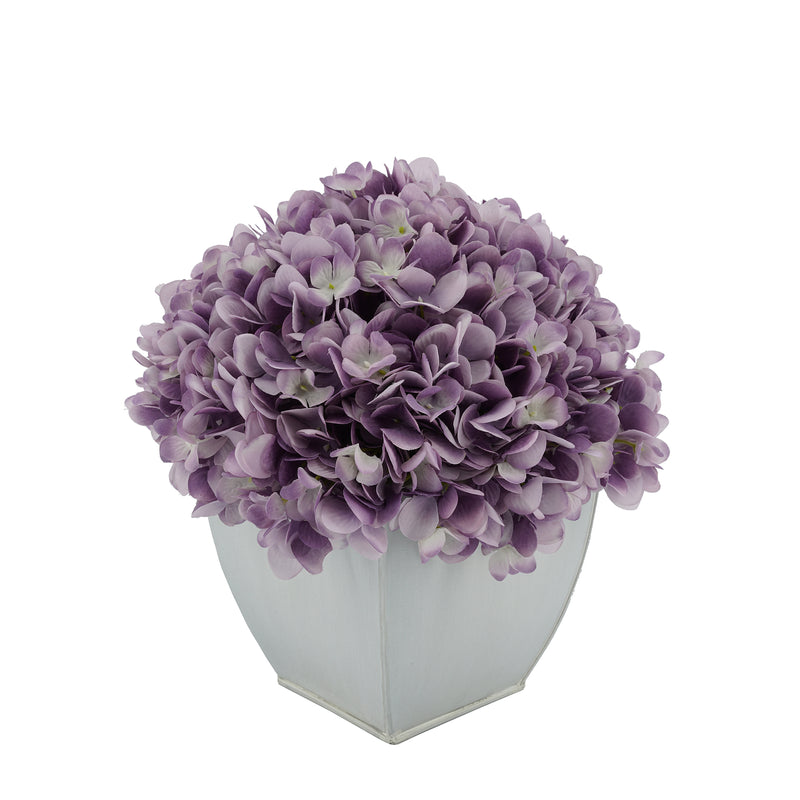 Artificial Hydrangea in Cream Tapered Zinc Cube Lavender