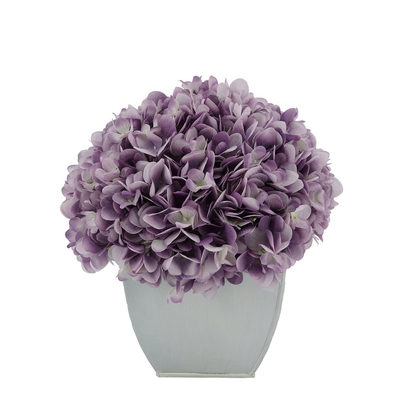 Artificial Hydrangea in Cream Tapered Zinc Cube Lavender