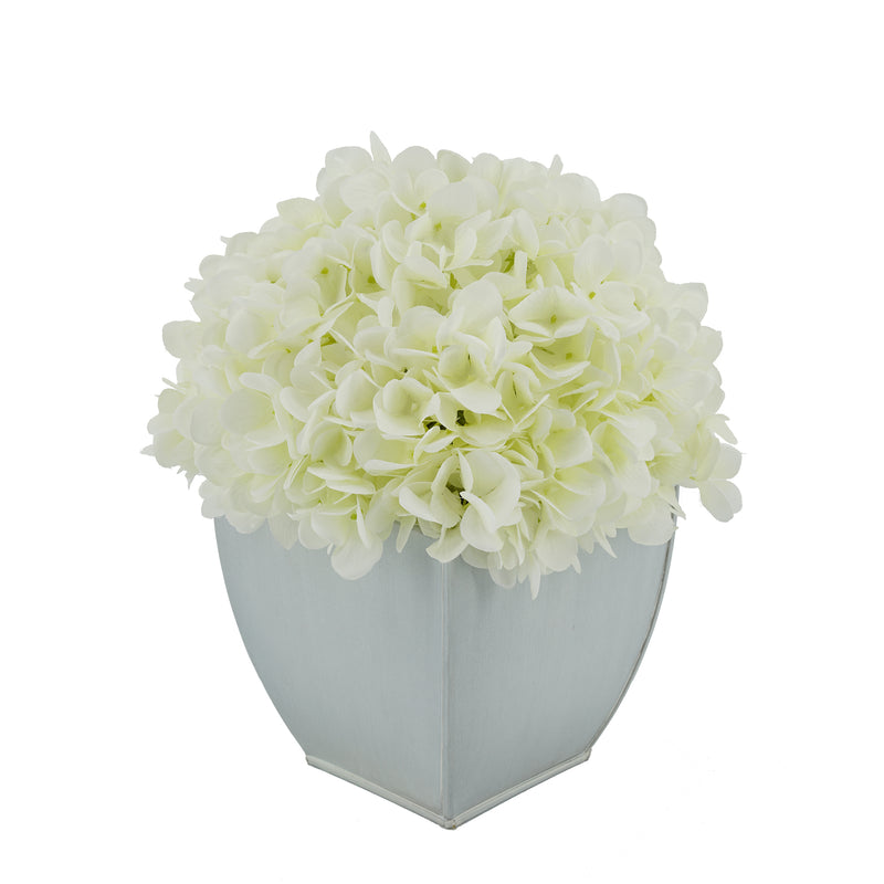 Artificial Hydrangea in Cream Tapered Zinc Cube White