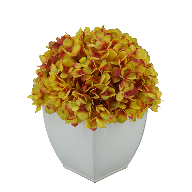 Artificial Hydrangea in Cream Tapered Zinc Cube Gold