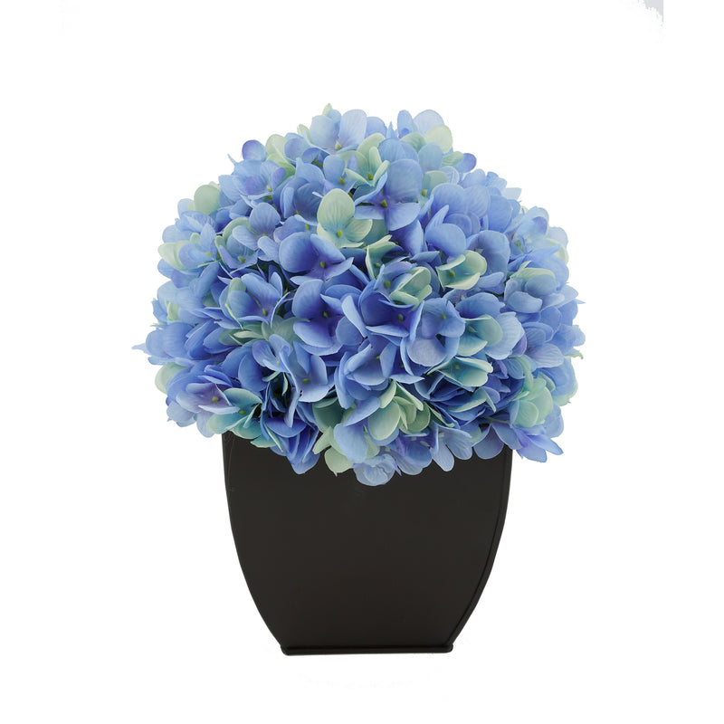 Artificial Hydrangea in Matte Brown Tapered Zinc Cube blue