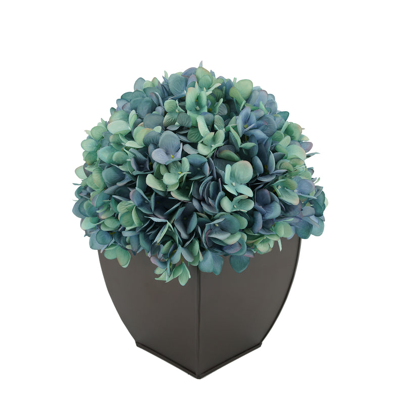 Artificial Hydrangea in Matte Brown Tapered Zinc Cube antique aqua