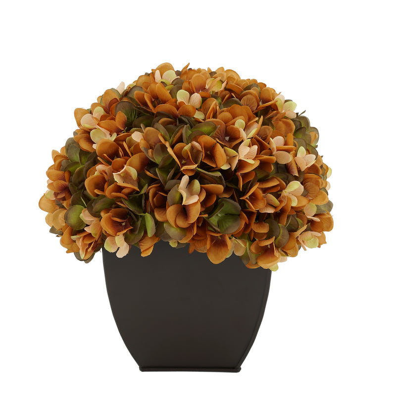 Artificial Hydrangea in Matte Brown Tapered Zinc Cube coffee